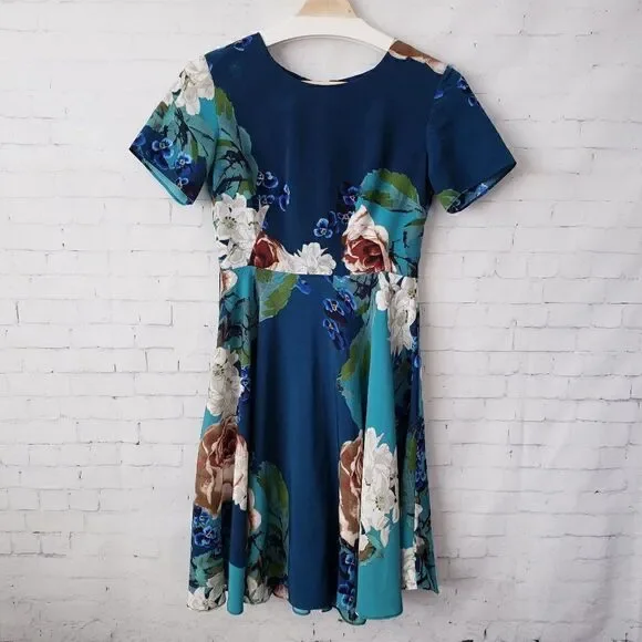 Corey Lynn Calter Anthropologie Dress Size 0 Blue Floral Wedding Guest Easter - Picture 2 of 10